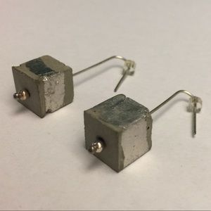Gray Silver Foil Cement Block Earrings